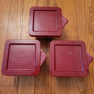 3 Temptations Old World 10oz Ovenware Dish Bake Serve Lids Cranberry Red Floral